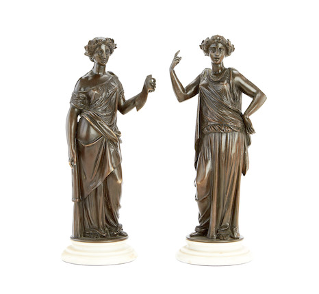 Bonhams : Two late 19th century French bronzes of Classical maidens