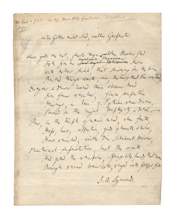 Bonhams : SYMONDS, JOHN ADDINGTON (1840-1893) TWO AUTOGRAPH POEMS, signed