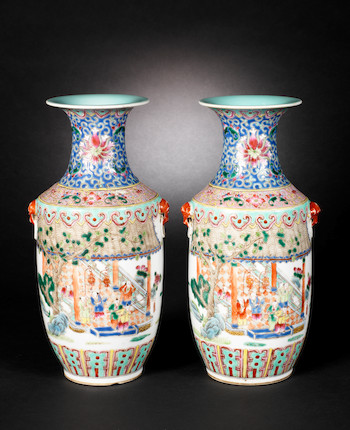 Bonhams : A pair of famille rose trumpet-necked vases Tongzhi four ...