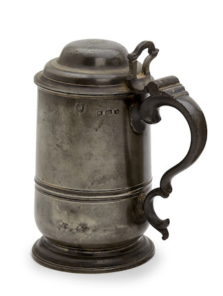 Bonhams : A late 18th century dome-lidded pewter tankard, circa 1790