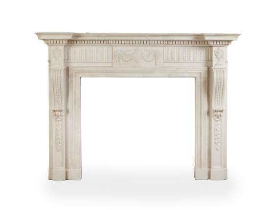 A late 19th century carved Carrara marble chimneypiecein the George III style, image 1