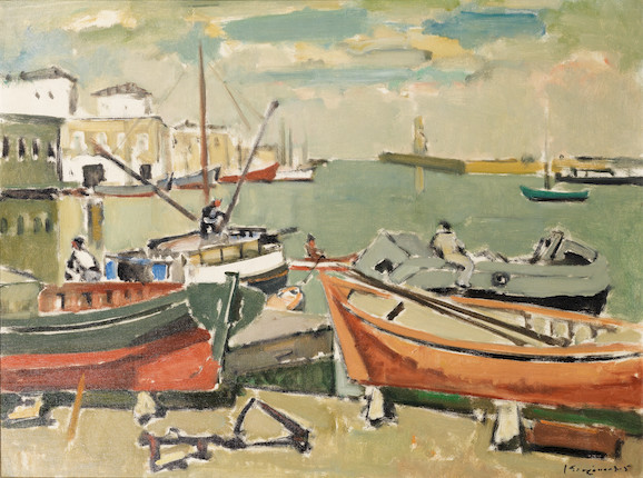 Bonhams : Yiannis Spyropoulos (Greek, 1912-1990) Port of Chania 60 x 80 cm.