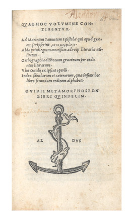 Bonhams : OVIDIUS NASO (PUBLIUS) Metamorphoses, Venice, Aldus the Elder ...