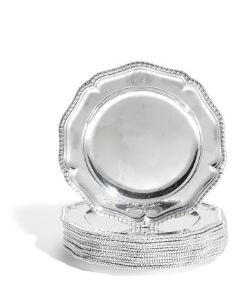 Bonhams : A set of twelve George II silver dessert plates by Edward ...