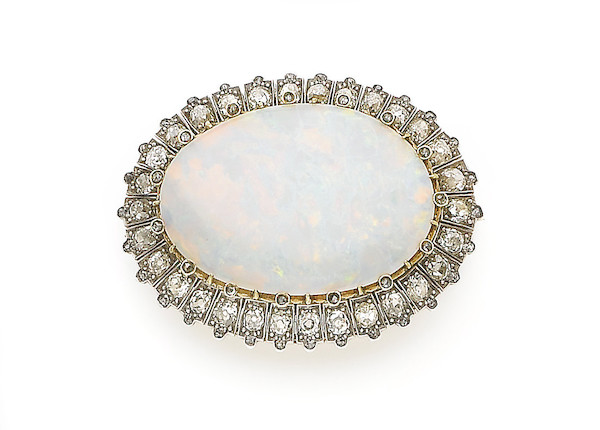 Bonhams : A late 19th century opal and diamond brooch