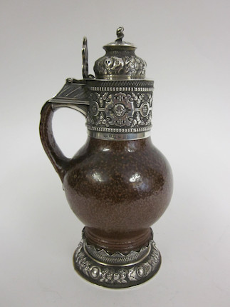 Bonhams : A silver-gilt mounted and salt-glazed Rhenish Tigerware jug