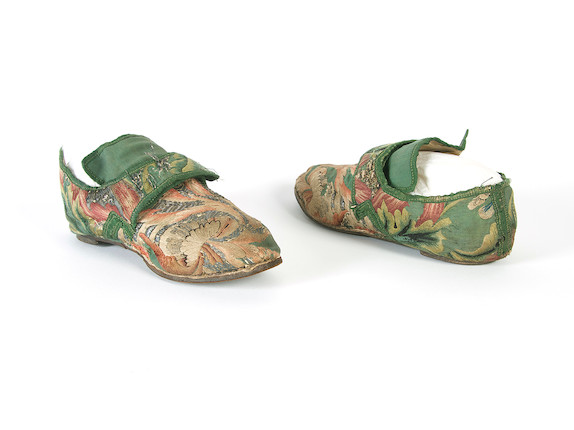 Bonhams : A rare and unusual pair of flat 18th century ladies shoes ...
