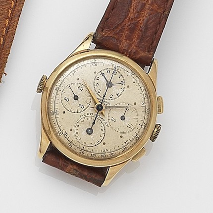 Bonhams : Universal. An 18ct Gold Manual Wind Chronograph Wristwatch 