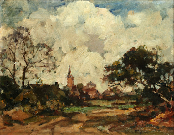 Bonhams : Edzard Koning (Dutch, 1869-1954) Outskirts of a village