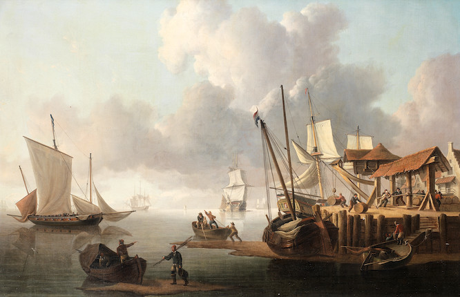 Bonhams Charles Martin Powell British 1775 1824 The Trading Brig Hope Unloading Her Cargo