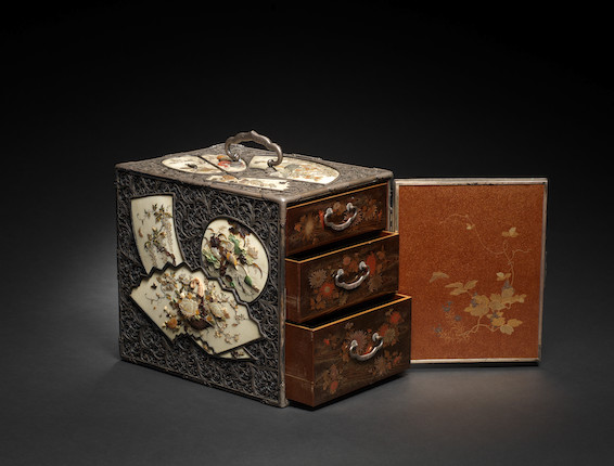 A silver, ivory and Shibayama-inlaid kodansu (table cabinet) Meiji Period image 2