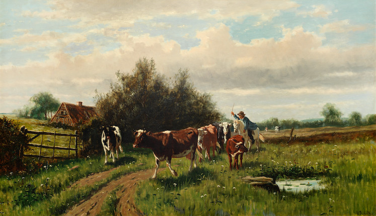 Bonhams : William Frederick Hulk (British, 1852-1906) Drover and cattle