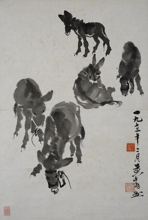 Bonhams : Huang Zhou (1925-1997) Donkeys