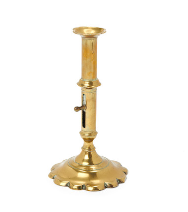 Bonhams : A mid-18th century cast brass slide ejector candlestick ...