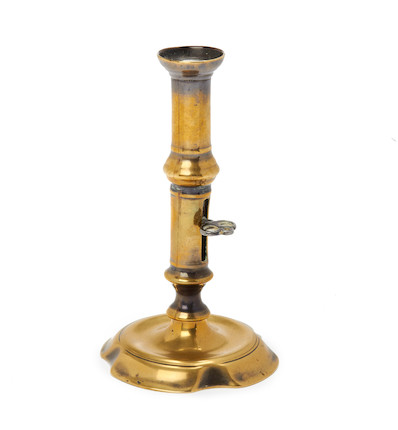 Bonhams : A mid-18th century cast brass slide ejector candlestick ...