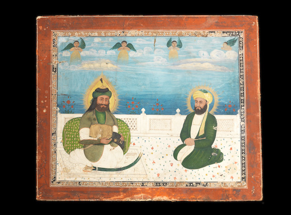 Bonhams An Armed Nobleman Seated In Discussion With A Shaykh On A Terrace Punjab Plains Mid