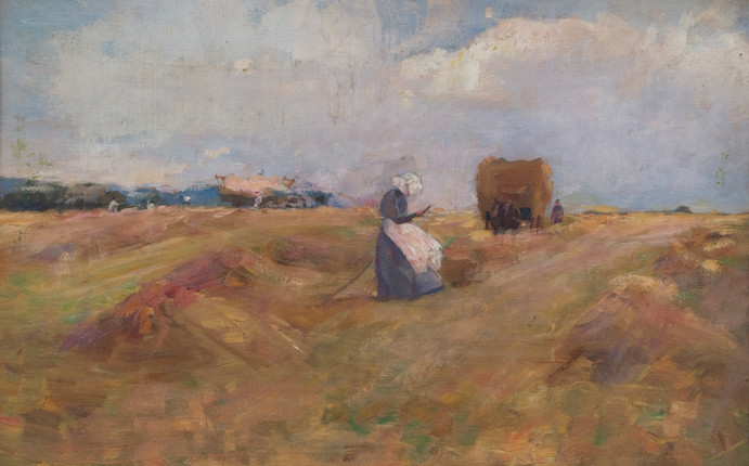 Bonhams : Harry Fidler (British, 1856-1935) Gathering Barley