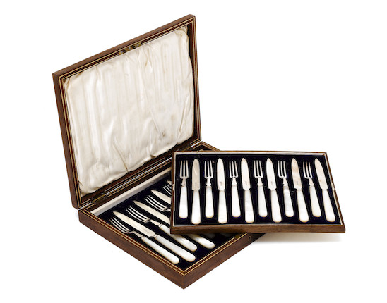 Bonhams : A cased set of twelve pairs of Victorian silver and mother of ...