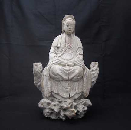 Bonhams : A wooden statue of Guanyin 17th/18th century