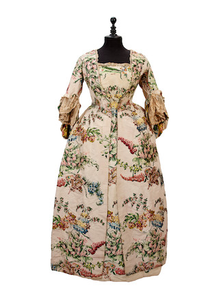 Bonhams : A mid 18th century floral silk brocade dress, remodelled in ...