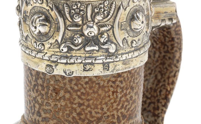 Bonhams : An Elizabeth I silver-gilt mounted salt-glazed Rhenish