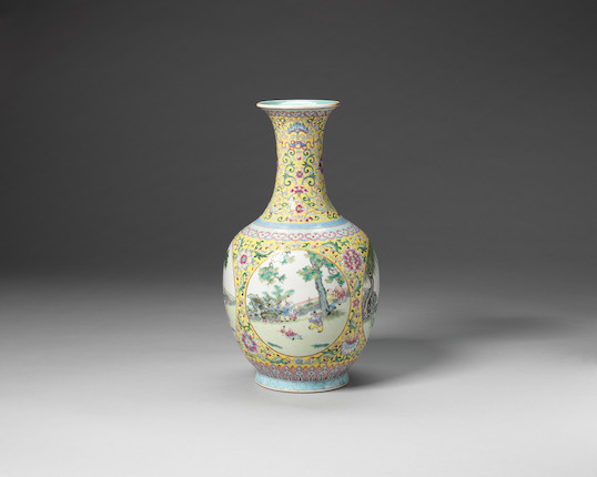 Bonhams : A famille rose 'medallion' bottle vase Qianlong six-character ...