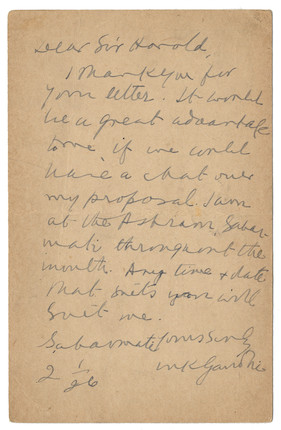 Bonhams : GANDHI (M.K., 'MAHATMA') Autograph postcard signed (MK Gandhi ...