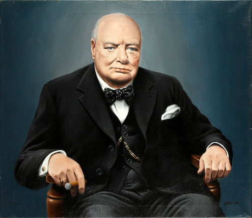 Bonhams : Fred Aris (British, born 1932) Portrait of Sir Winston Churchill