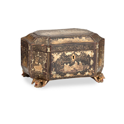 Bonhams : A gilt and black lacquer tea caddy Mid 19th century