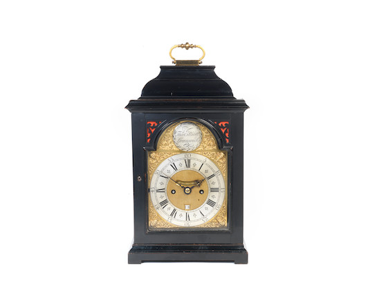 Bonhams : A mid 18th century ebonised quarter-repeating table clock ...