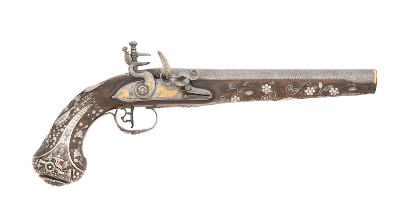 Bonhams : A French 16-Bore Silver-Mounted Flintlock Pistol For The ...