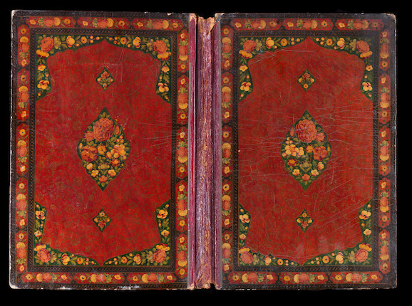 Bonhams A Large Qajar Lacquer Book Cover Depicting Fath Ali Shah Qajar Reg 1798 1834 And