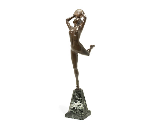 Bonhams : An Art Deco Patinated Bronze Study of a Naked Female Athlete