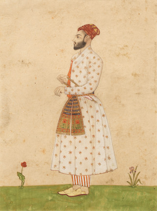 Bonhams : A prince armed with a khatar standing in a landscape Mughal ...