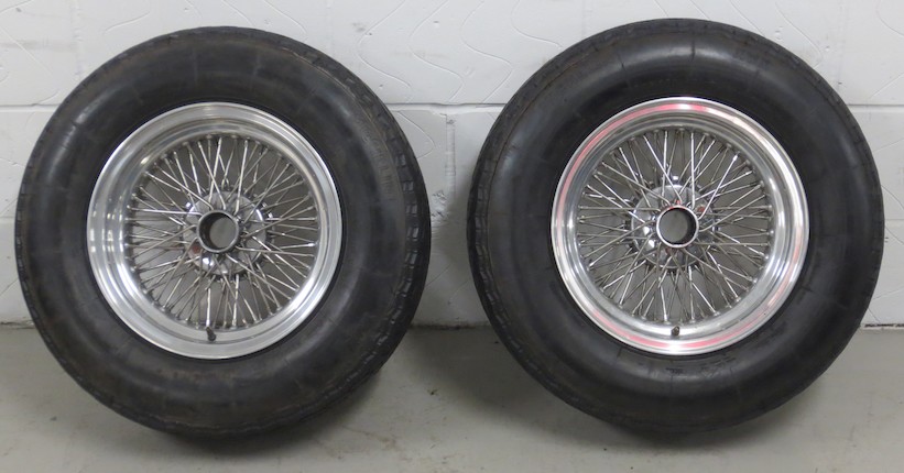 Bonhams : Two Carlo Borrani wire spoked wheels with tyres, ((2))