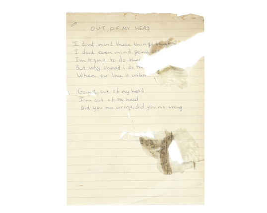 Sex Pistols Handwritten lyrics by Johnny Rotten for 'Out Of My Head'/'Did You No Wrong', 1975/1976, image 1