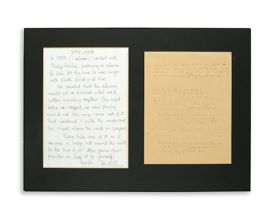 Bonhams : Phil Collins Handwritten lyrics for Easy Lover 1984