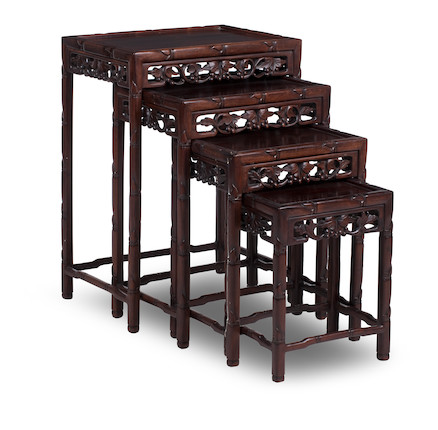 Bonhams : A nest of four hongmu tea tables 19th century