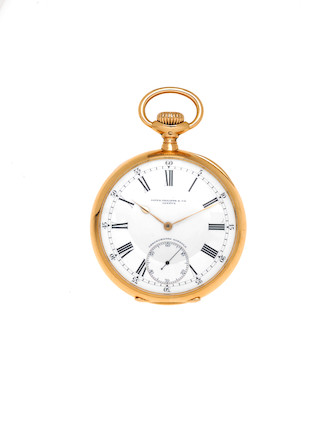 Bonhams : Patek Philippe, A Yellow gold open-faced keyless pocket