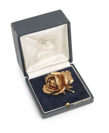 Bonhams : A gilt-metal rose brooch, by G. Lecomte,