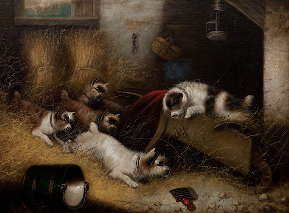 Bonhams : Edward Armfield (British, 1817-1896) Terrier ratting in a ...