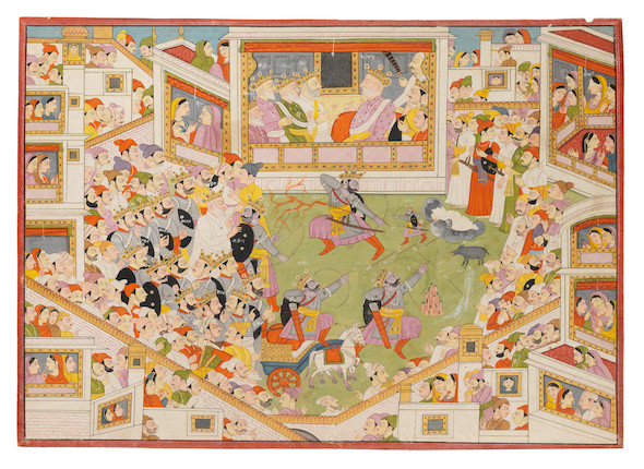 Bonhams : An Illustration from a Mahabharata Series Arjuna demonstrates ...