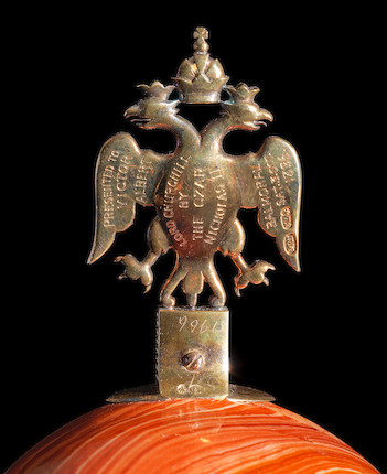 An Imperial presentation jewelled, gold, enamel and hardstone kovshFabergé, workmaster Michael Perchin, St. Petersburg, 1896, scratched inventory number 51966 image 7
