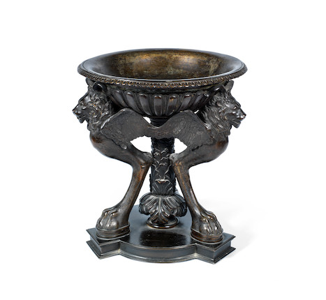 Bonhams : A late 19th century patinated bronze tabletop brazier / tazza ...
