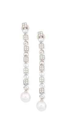 Bonhams : A pair of cultured pearl and diamond 'Lucea' earrings, by Bulgari
