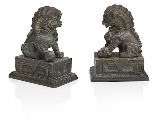 Bonhams : A pair of bronze Buddhist lion-dogs (4)