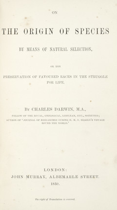 Bonhams : DARWIN (CHARLES) On the Origin of Species by Means of Natural ...