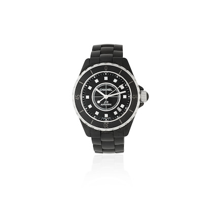 Bonhams : Chanel. A black ceramic automatic calendar bracelet watch with  roulette back and diamond set dial J12 Roulette, Ref S.S.16253, Circa 2010