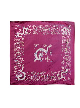 Bonhams : A purple silk-embroidered coverlet 19th century