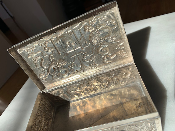 Bonhams : An export silver 'dragon gate' box by Wang Hing, Hong Kong ...